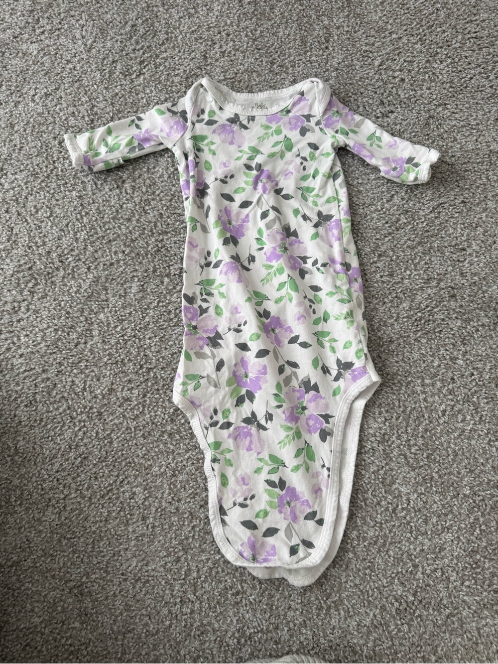 ✨Baby Essentials- Knotted Baby Gown with Lavender Floral and Green Leaves